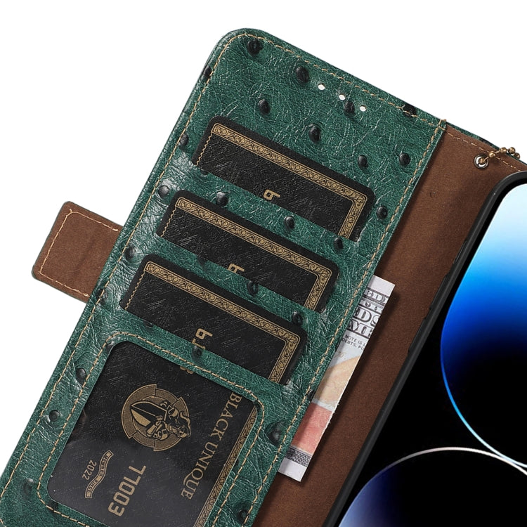 For Nokia C32 4G Ostrich Pattern Genuine Leather RFID Phone Case(Green) - Nokia Cases by PMC TechLife | Online Shopping South Africa | PMC TechLife | Buy Now Pay Later Mobicred