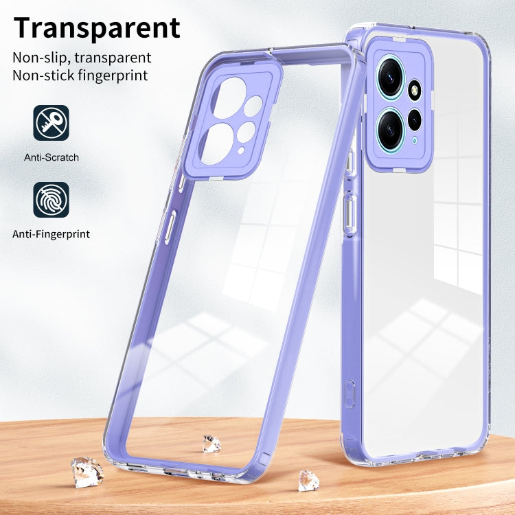 For Xiaomi Redmi Note 12 4G Global 3 in 1 Clear TPU Color PC Frame Phone Case(Purple) - Note 12 Cases by PMC Jewellery | Online Shopping South Africa | PMC Jewellery