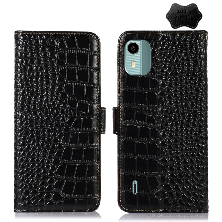 For Nokia C12 4G Crocodile Top Layer Cowhide Leather Phone Case(Black) - free shipping - PMC TechLife - Order now!