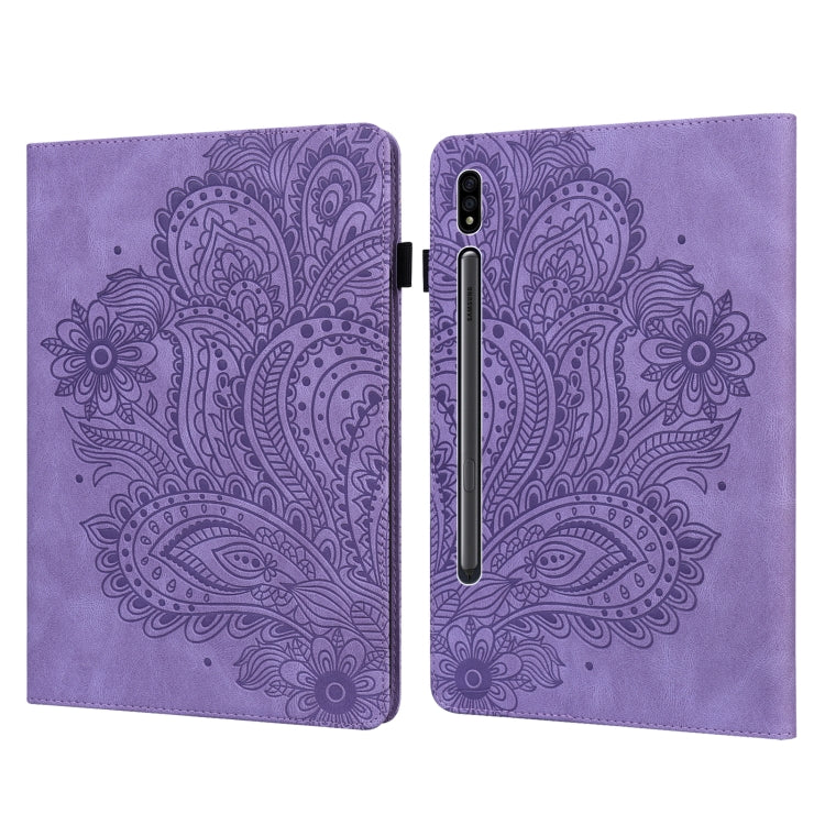 For Samsung Galaxy Tab S9 / S9 FE Peacock Embossed Pattern Leather Tablet Case(Purple) - Galaxy Tab S9 Cases by PMC Jewellery | Online Shopping South Africa | PMC Jewellery | Buy Now Pay Later Mobicred