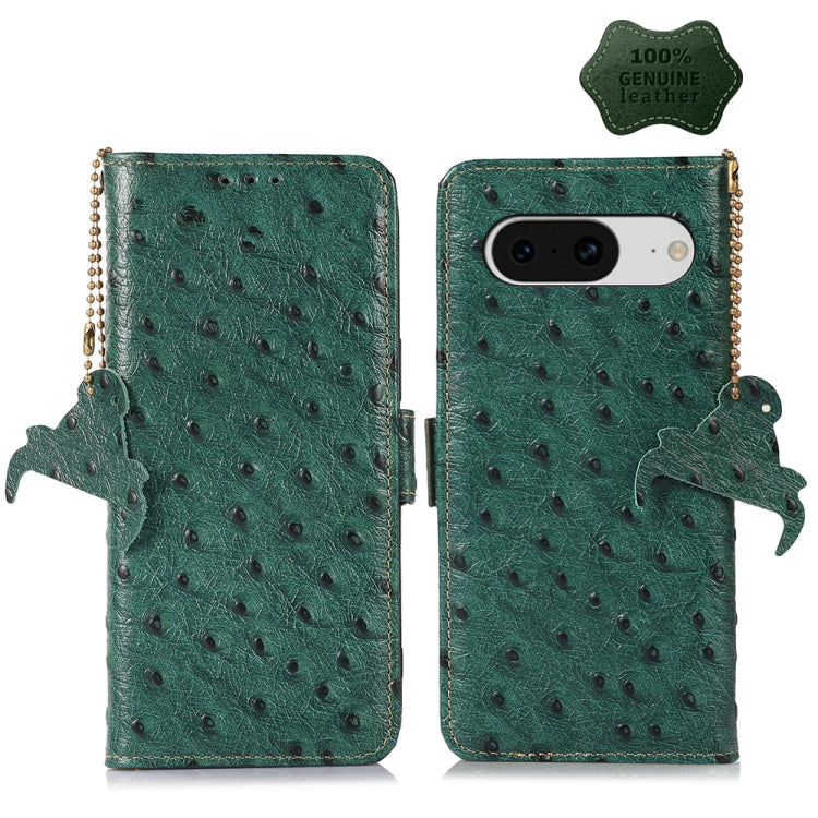 For Google Pixel 8 Ostrich Pattern Genuine Leather RFID Phone Case(Green) - Google Cases by PMC TechLife | Online Shopping South Africa | PMC TechLife | Buy Now Pay Later Mobicred
