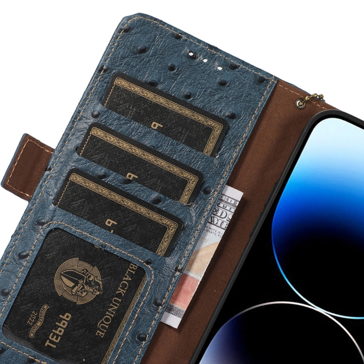 For Honor Magic5 Ostrich Pattern Genuine Leather RFID Phone Case(Blue) - Honor Cases by PMC TechLife | Online Shopping South Africa | PMC TechLife | Buy Now Pay Later Mobicred