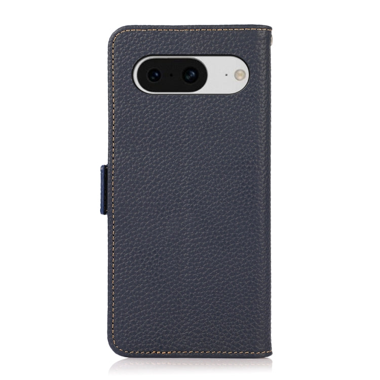 For Google Pixel 8 KHAZNEH Side-Magnetic Litchi Genuine Leather RFID Phone Case(Blue) - Google Cases by PMC TechLife | Online Shopping South Africa | PMC TechLife | Buy Now Pay Later Mobicred
