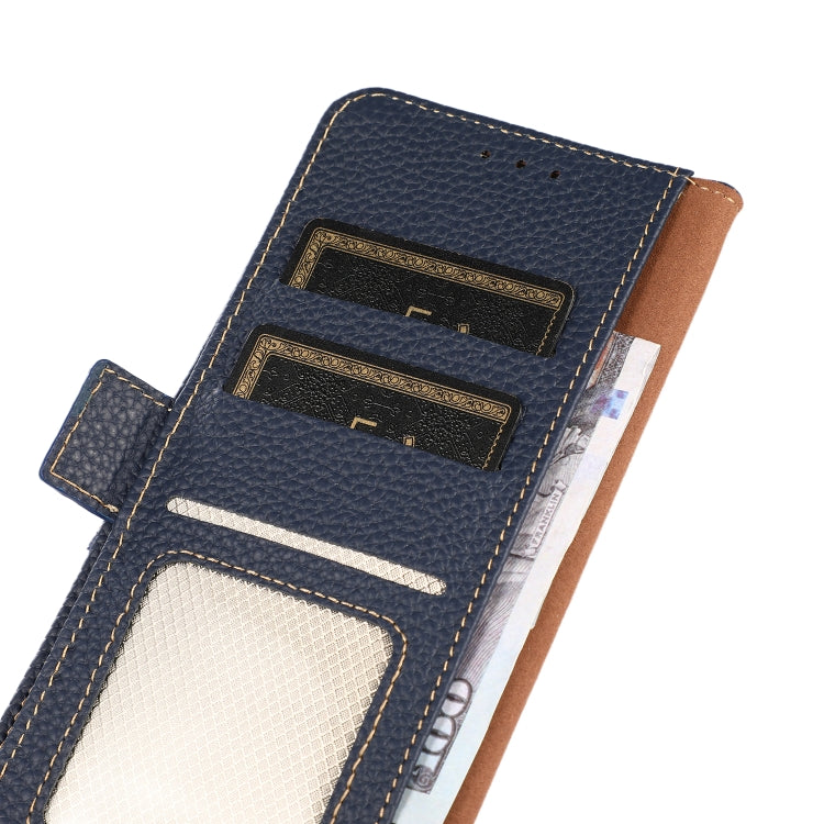 For Google Pixel 8 KHAZNEH Side-Magnetic Litchi Genuine Leather RFID Phone Case(Blue) - Google Cases by PMC TechLife | Online Shopping South Africa | PMC TechLife | Buy Now Pay Later Mobicred