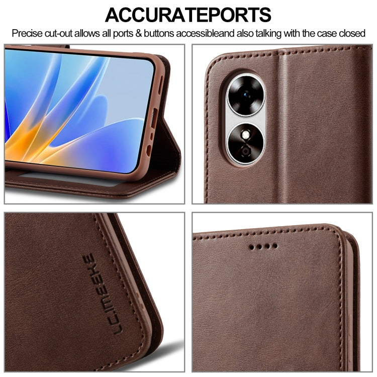 For OPPO A78 5G Global LC.IMEEKE Calf Texture Horizontal Flip Leather Case(Brown) - OPPO Cases by LC.IMEEKE | Online Shopping South Africa | PMC Jewellery | Buy Now Pay Later Mobicred