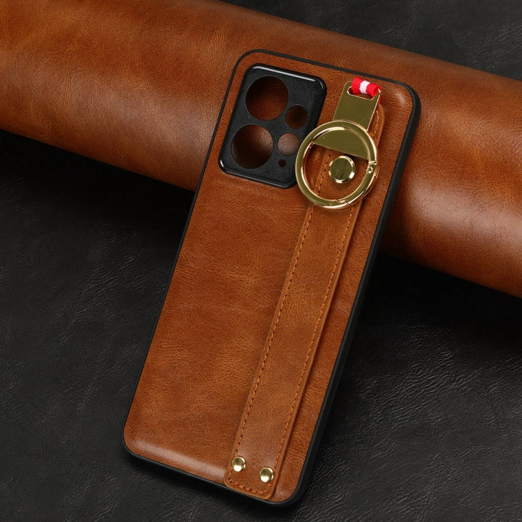 For Redmi Note 12 4G Global Wristband Leather Back Phone Case(Brown) - Note 12 Cases by PMC Jewellery | Online Shopping South Africa | PMC Jewellery | Buy Now Pay Later Mobicred