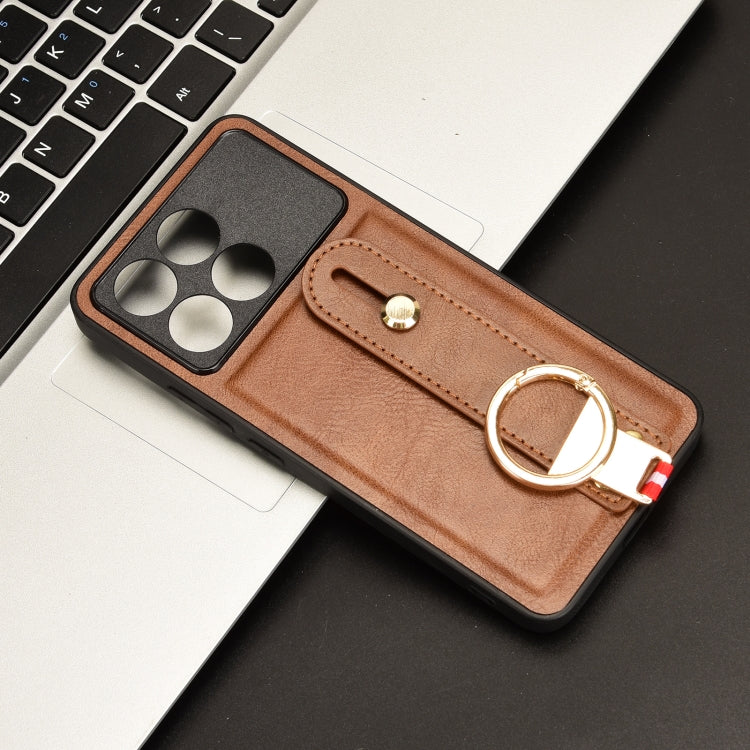 For Xiaomi Poco X6 Pro/Redmi K70E Wristband Leather Back Phone Case(Brown) - K70E Cases by PMC Jewellery | Online Shopping South Africa | PMC Jewellery