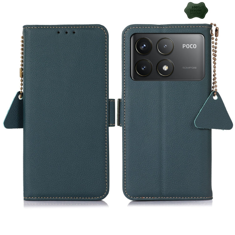 For Xiaomi Redmi K70 Pro Side-Magnetic TJ Genuine Leather RFID Phone Case(Green) - K70 Pro Cases by PMC Jewellery | Online Shopping South Africa | PMC Jewellery | Buy Now Pay Later Mobicred