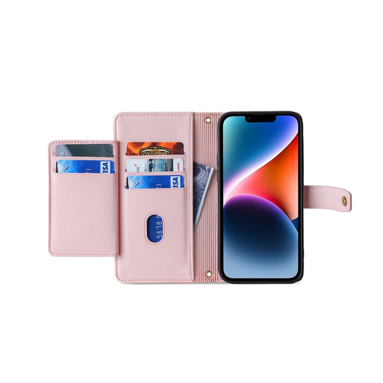 For Nokia C22 Sheep Texture Cross-body Zipper Wallet Leather Phone Case(Pink) - Nokia Cases by PMC TechLife | Online Shopping South Africa | PMC TechLife | Buy Now Pay Later Mobicred