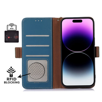 For Samsung Galaxy S24 5G Genuine Leather Magnetic RFID Leather Phone Case(Blue) - Galaxy S24 5G Cases by PMC Jewellery | Online Shopping South Africa | PMC Jewellery | Buy Now Pay Later Mobicred