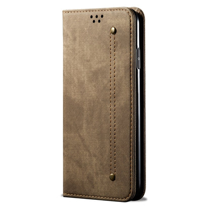 For OPPO A98 5G Denim Texture Casual Style Horizontal Flip Leather Case(Khaki) - OPPO Cases by PMC Jewellery | Online Shopping South Africa | PMC Jewellery