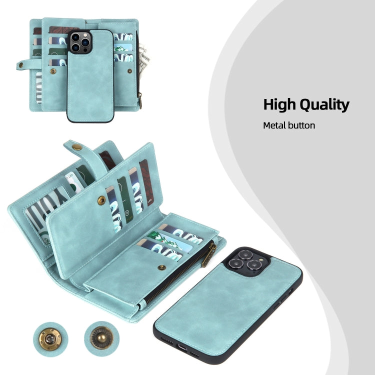 For iPhone 13 Pro Zipper Wallet Detachable MagSafe Leather Phone Case(Blue) - iPhone 13 Pro Cases by PMC TechLife | Online Shopping South Africa | PMC TechLife