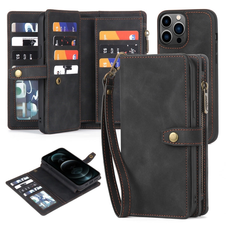 For iPhone 12 Pro Max Zipper Wallet Detachable MagSafe Leather Phone Case(Black) - iPhone 12 Pro Max Cases by PMC TechLife | Online Shopping South Africa | PMC TechLife