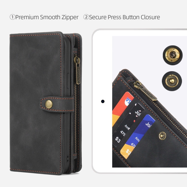 For iPhone 12 Pro Max Zipper Wallet Detachable MagSafe Leather Phone Case(Black) - iPhone 12 Pro Max Cases by PMC TechLife | Online Shopping South Africa | PMC TechLife