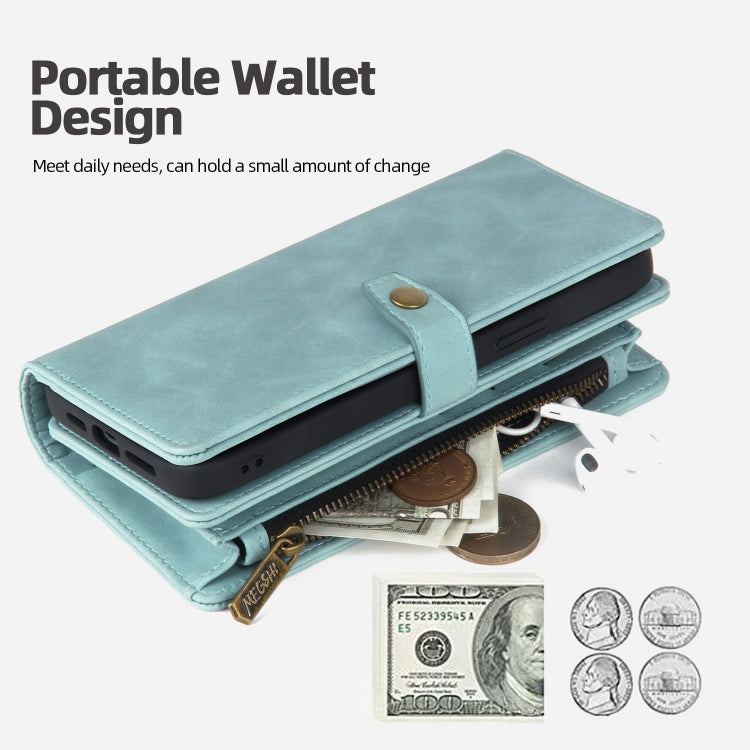 For iPhone 11 Pro Zipper Wallet Detachable MagSafe Leather Phone Case(Blue) - iPhone 11 Pro Cases by PMC TechLife | Online Shopping South Africa | PMC TechLife
