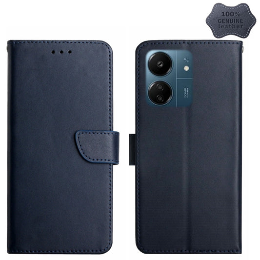 For Xiaomi Redmi 13C 4G Genuine Leather Fingerprint-proof Flip Phone Case(Blue) - 13C Cases by PMC Jewellery | Online Shopping South Africa | PMC Jewellery | Buy Now Pay Later Mobicred