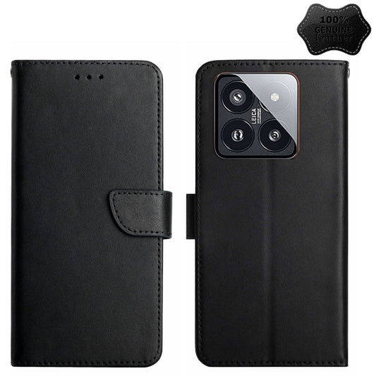 For Xiaomi 14 Genuine Leather Fingerprint-proof Flip Phone Case(Black) - 14 Cases by PMC Jewellery | Online Shopping South Africa | PMC Jewellery | Buy Now Pay Later Mobicred