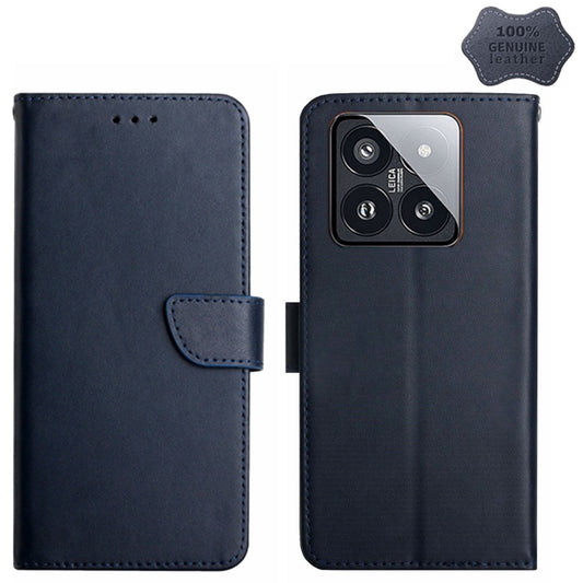 For Xiaomi 14 Pro Genuine Leather Fingerprint-proof Flip Phone Case(Blue) - 14 Pro Cases by PMC Jewellery | Online Shopping South Africa | PMC Jewellery | Buy Now Pay Later Mobicred