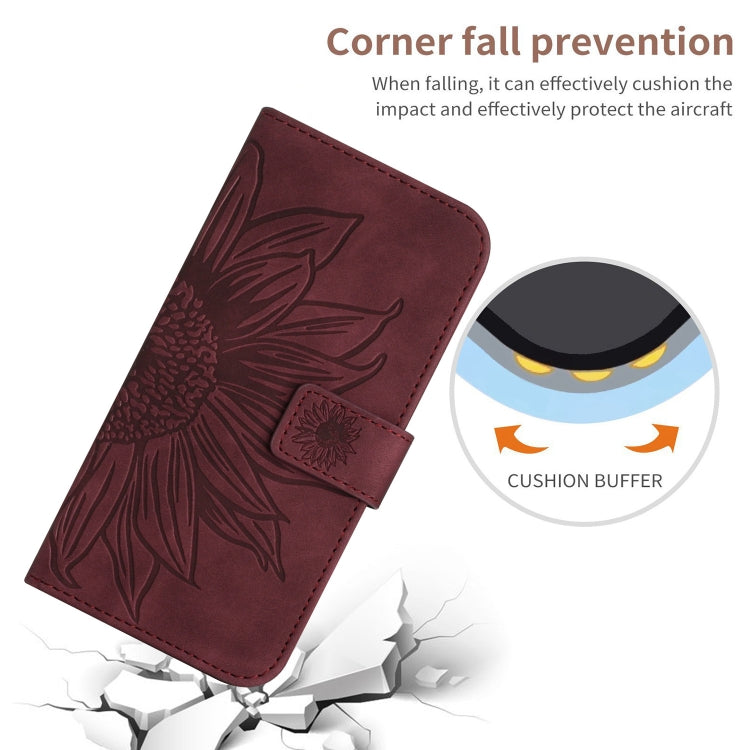 For Xiaomi Poco F5 Skin Feel Sun Flower Embossed Flip Leather Phone Case with Lanyard(Wine Red) - Xiaomi Cases by PMC Jewellery | Online Shopping South Africa | PMC Jewellery | Buy Now Pay Later Mobicred