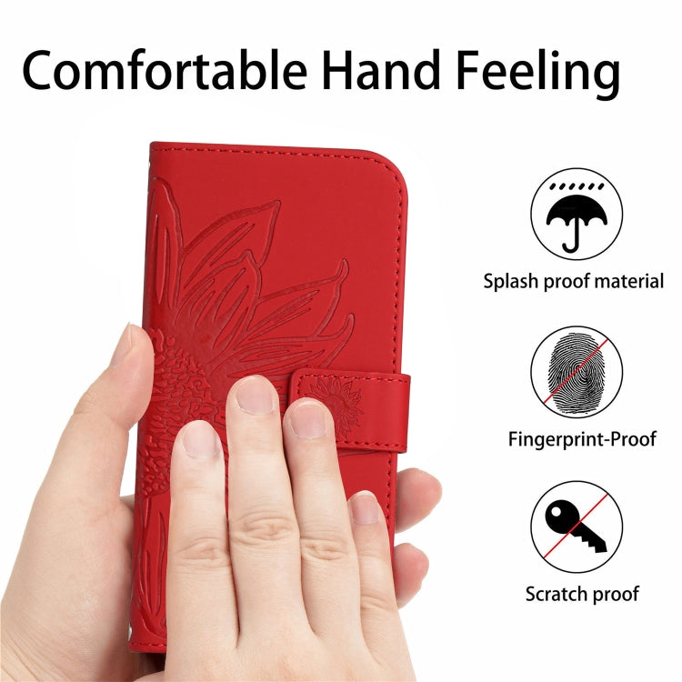 For Xiaomi Poco F5 Skin Feel Sun Flower Embossed Flip Leather Phone Case with Lanyard(Red) - Xiaomi Cases by PMC Jewellery | Online Shopping South Africa | PMC Jewellery | Buy Now Pay Later Mobicred