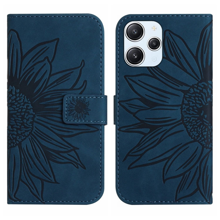 For Xiaomi Redmi 12 4G Global Skin Feel Sun Flower Embossed Flip Leather Phone Case with Lanyard(Inky Blue) - Xiaomi Cases by PMC Jewellery | Online Shopping South Africa | PMC Jewellery | Buy Now Pay Later Mobicred