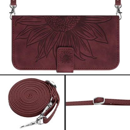 For Xiaomi Redmi 12 4G Global Skin Feel Sun Flower Embossed Flip Leather Phone Case with Lanyard(Wine Red) - Xiaomi Cases by PMC Jewellery | Online Shopping South Africa | PMC Jewellery | Buy Now Pay Later Mobicred