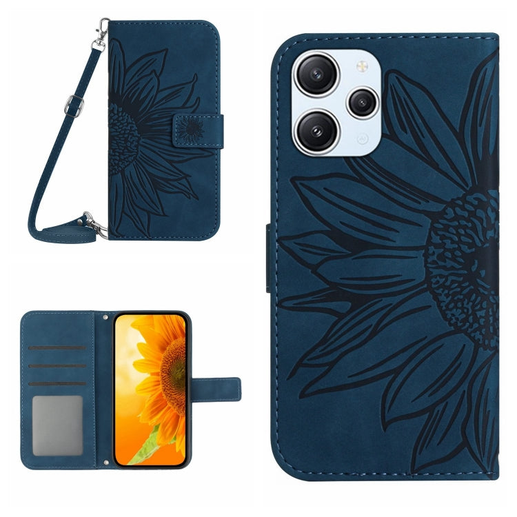 For Xiaomi Redmi 12 5G Skin Feel Sun Flower Embossed Flip Leather Phone Case with Lanyard(Inky Blue) - Xiaomi Cases by PMC Jewellery | Online Shopping South Africa | PMC Jewellery | Buy Now Pay Later Mobicred