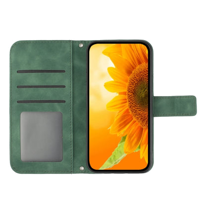 For Xiaomi Redmi 12 5G Skin Feel Sun Flower Embossed Flip Leather Phone Case with Lanyard(Green) - Xiaomi Cases by PMC Jewellery | Online Shopping South Africa | PMC Jewellery | Buy Now Pay Later Mobicred