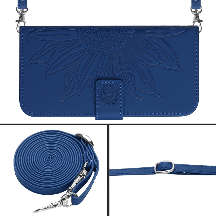 For Xiaomi Redmi 12 5G Skin Feel Sun Flower Embossed Flip Leather Phone Case with Lanyard(Dark Blue) - Xiaomi Cases by PMC Jewellery | Online Shopping South Africa | PMC Jewellery | Buy Now Pay Later Mobicred