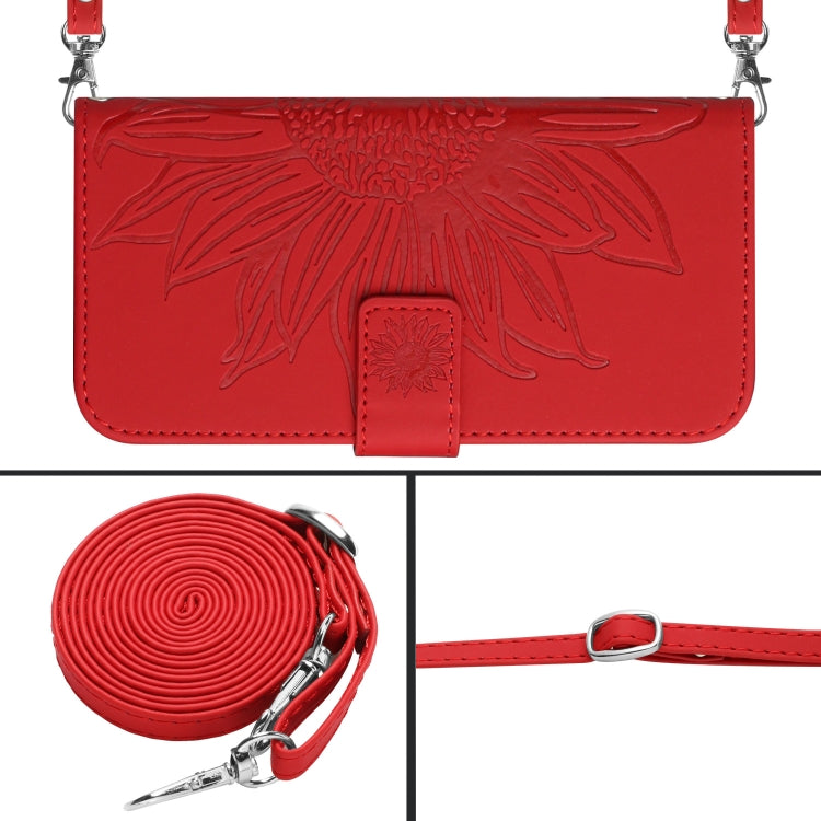 For Xiaomi Redmi 12 5G Skin Feel Sun Flower Embossed Flip Leather Phone Case with Lanyard(Red) - Xiaomi Cases by PMC Jewellery | Online Shopping South Africa | PMC Jewellery | Buy Now Pay Later Mobicred