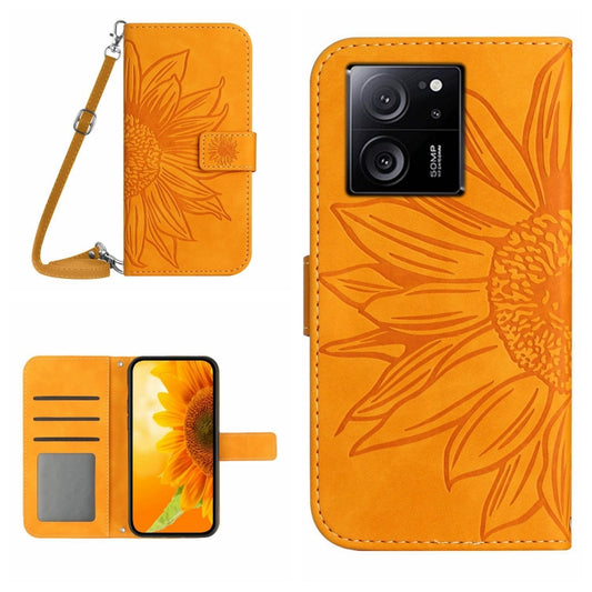 For Xiaomi 13T / 13T Pro Skin Feel Sun Flower Embossed Flip Leather Phone Case with Lanyard(Yellow) - Xiaomi Cases by PMC Jewellery | Online Shopping South Africa | PMC Jewellery | Buy Now Pay Later Mobicred