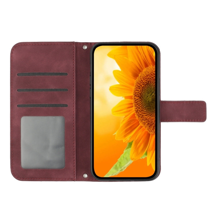 For Xiaomi 13T / 13T Pro Skin Feel Sun Flower Embossed Flip Leather Phone Case with Lanyard(Wine Red) - Xiaomi Cases by PMC Jewellery | Online Shopping South Africa | PMC Jewellery | Buy Now Pay Later Mobicred