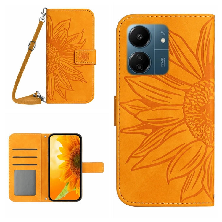 For Xiaomi Redmi 13C 4G Skin Feel Sun Flower Embossed Flip Leather Phone Case with Lanyard(Yellow) - 13C Cases by PMC Jewellery | Online Shopping South Africa | PMC Jewellery | Buy Now Pay Later Mobicred