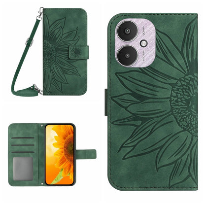 For Xiaomi Redmi 13C 5G Skin Feel Sun Flower Embossed Flip Leather Phone Case with Lanyard(Green) - 13C Cases by PMC Jewellery | Online Shopping South Africa | PMC Jewellery | Buy Now Pay Later Mobicred