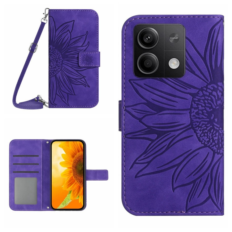 For Xiaomi Redmi Note 13 4G Global Skin Feel Sun Flower Embossed Flip Leather Phone Case with Lanyard(Dark Purple) - Note 13 Cases by PMC Jewellery | Online Shopping South Africa | PMC Jewellery | Buy Now Pay Later Mobicred