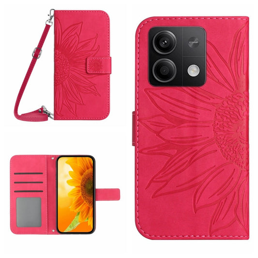 For Xiaomi Redmi Note 13 4G Global Skin Feel Sun Flower Embossed Flip Leather Phone Case with Lanyard(Rose Red) - Note 13 Cases by PMC Jewellery | Online Shopping South Africa | PMC Jewellery | Buy Now Pay Later Mobicred