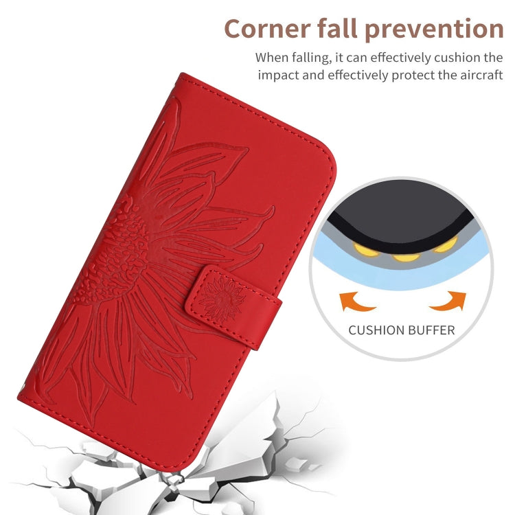 For Xiaomi Redmi Note 13 4G Global Skin Feel Sun Flower Embossed Flip Leather Phone Case with Lanyard(Red) - Note 13 Cases by PMC Jewellery | Online Shopping South Africa | PMC Jewellery | Buy Now Pay Later Mobicred