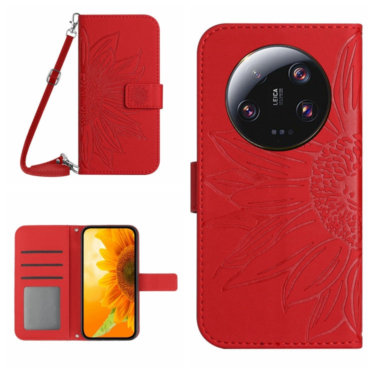 For Xiaomi 14 Ultra Skin Feel Sun Flower Embossed Flip Leather Phone Case with Lanyard(Red) - 14 Ultra Cases by PMC Jewellery | Online Shopping South Africa | PMC Jewellery | Buy Now Pay Later Mobicred