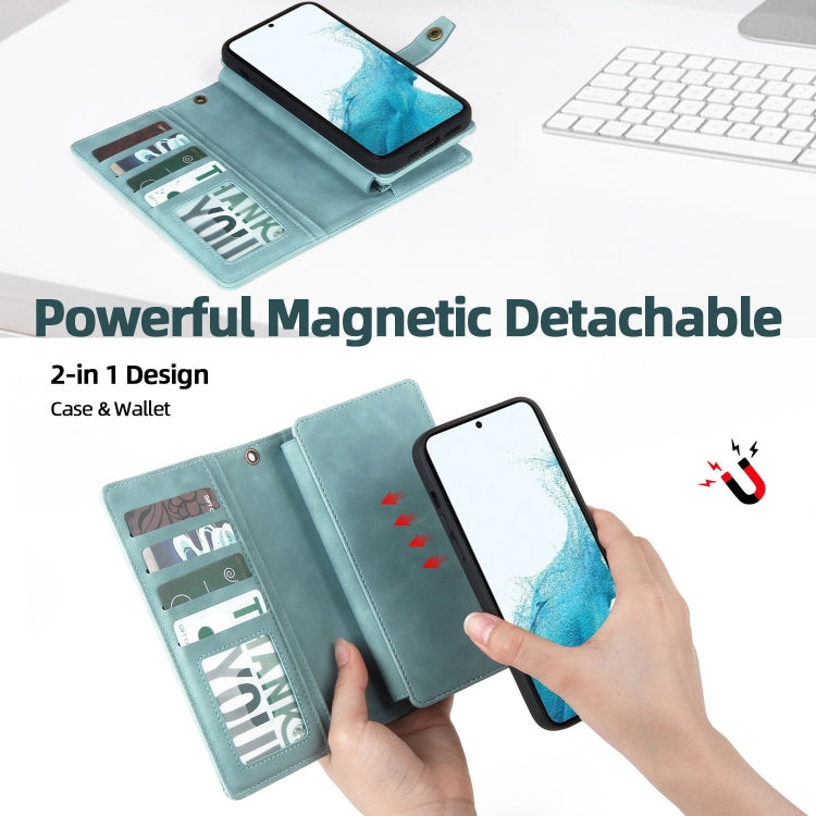 For Samsung Galaxy S21 FE 5G Zipper Wallet Detachable MagSafe Leather Phone Case(Blue) - Galaxy Phone Cases by PMC TechLife | Online Shopping South Africa | PMC TechLife