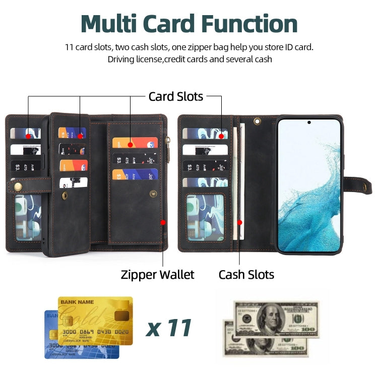For Samsung Galaxy A22 5G Zipper Wallet Magnetic Detachable Leather Phone Case(Black) - free shipping - PMC TechLife - Order now!