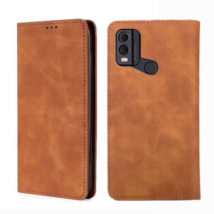 For Nokia C22 Skin Feel Magnetic Leather Phone Case(Light Brown) - Nokia Cases by PMC Jewellery | Online Shopping South Africa | PMC Jewellery