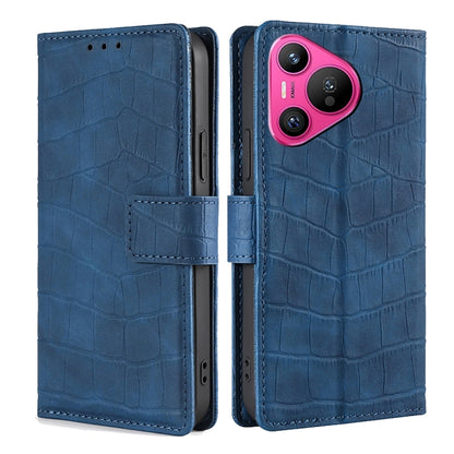 For Huawei Pura 70 5G Skin Feel Crocodile Magnetic Clasp Leather Phone Case(Blue) - Huawei Cases by PMC Jewellery | Online Shopping South Africa | PMC Jewellery | Buy Now Pay Later Mobicred