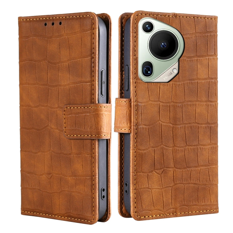 For Huawei Pura 70 Ultra 5G Skin Feel Crocodile Magnetic Clasp Leather Phone Case(Brown) - Huawei Cases by PMC Jewellery | Online Shopping South Africa | PMC Jewellery | Buy Now Pay Later Mobicred