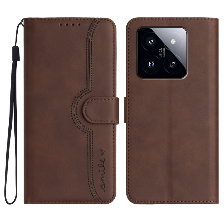 For Xiaomi 14 Pro Heart Pattern Skin Feel Leather Phone Case(Brown) - 14 Pro Cases by PMC Jewellery | Online Shopping South Africa | PMC Jewellery | Buy Now Pay Later Mobicred