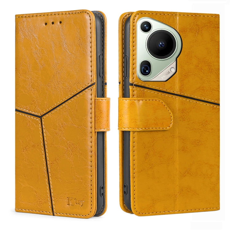 For Huawei Pura 70 Ultra 5G Geometric Stitching Leather Phone Case(Yellow) - Huawei Cases by PMC Jewellery | Online Shopping South Africa | PMC Jewellery | Buy Now Pay Later Mobicred