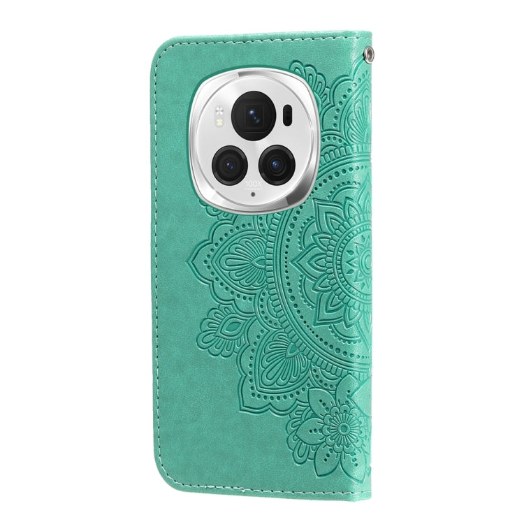 For Honor Magic6 Pro Seven-petal Flowers Embossing Leather Phone Case(Green) - Honor Cases by PMC Jewellery | Online Shopping South Africa | PMC Jewellery | Buy Now Pay Later Mobicred