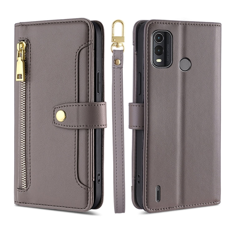 For Nokia G11 Plus Lite Sheep Texture Cross-body Zipper Wallet Leather Phone Case(Grey) - Nokia Cases by PMC TechLife | Online Shopping South Africa | PMC TechLife | Buy Now Pay Later Mobicred