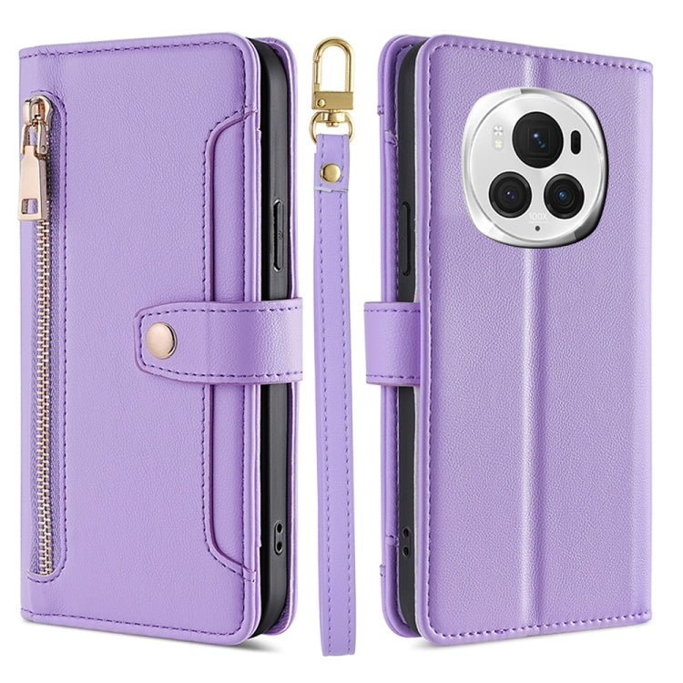 For Honor Magic6 Pro 5G Sheep Texture Cross-body Zipper Wallet Leather Phone Case(Purple) - Honor Cases by PMC Jewellery | Online Shopping South Africa | PMC Jewellery | Buy Now Pay Later Mobicred