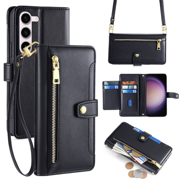 For Samsung Galaxy S24 5G Sheep Texture Cross-body Zipper Wallet Leather Phone Case(Black) - Galaxy S24 5G Cases by PMC Jewellery | Online Shopping South Africa | PMC Jewellery | Buy Now Pay Later Mobicred