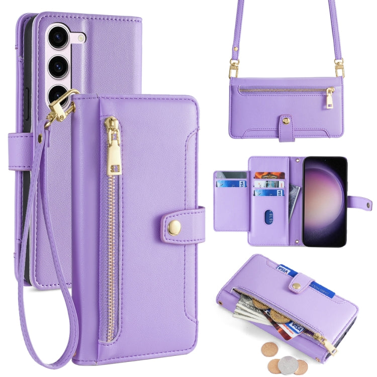 For Samsung Galaxy S24 5G Sheep Texture Cross-body Zipper Wallet Leather Phone Case(Purple) - Galaxy S24 5G Cases by PMC Jewellery | Online Shopping South Africa | PMC Jewellery | Buy Now Pay Later Mobicred